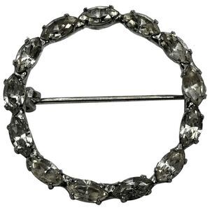 Vintage Skinny, Dainty, Silver Tone Prong Set Rhinestone Circle Pin / Brooch